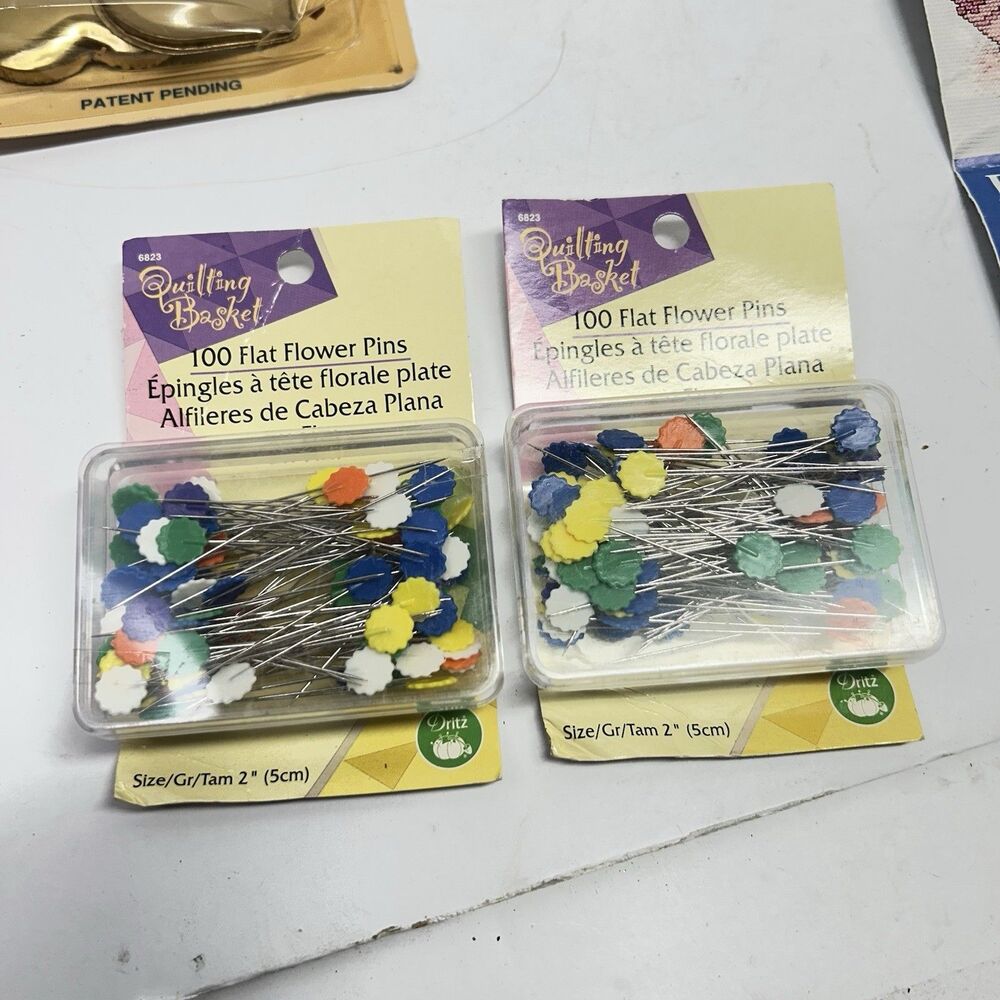 Vintage Dritz Quilting Basket Flat Flower Pins 2" 100 Ct Lot of 2
